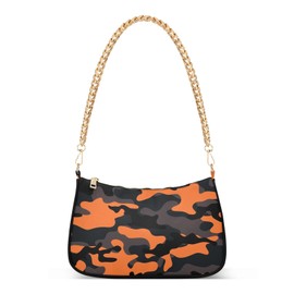 Clutch Shoulder Bags Tote Evening Purse Handbags for Women Hobo Bags Orange Black Spot Camouflage with Zipper Closure