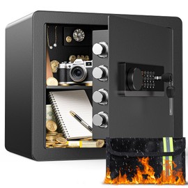 1.4 Cuft Home Safe for Money, 4 Locking Bolts Steel Safety Box with LED Light, Alarm System & Removable Shelf, Combination Safe with Fireproof Bag for Document Cash Jewelry