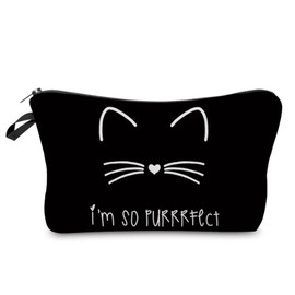 'I'm So Purrrfect' Black Cosmetic Travel Bag, Cat Lover Makeup Organizer Canvas Bag, Storage Zipper Pouch Gift for Women (One Bag) Miss Fit Boutique