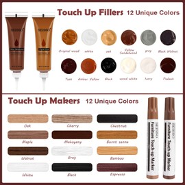 DEWEL Wood Furniture Repair Kit, Wood Floor Scratch Repair Kit, Upgrade 12 Colors Furniture Touch Up Markers and Fillers for Stains, Scratches, Floors, Tables, Bedposts
