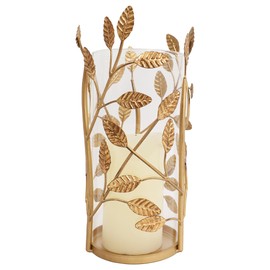 Farmhouse Gold Metal Candle Holder with Glass Cylinder, Large Hurricane Pillar Candleholder, Vintage Candle Stand Decorative for Table Centerpiece, Wedding, Party, Christmas Decor, 6.25" W*11.5" H