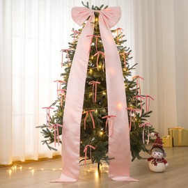 Daifunli Extra Large Pink Bow Christmas Tree Topper with 24 Christmas Velvet Bow Ornaments 71 x 20 Inch Giant Oversized Rustic Natural Vintage Decor for Holiday Wreaths Garland Gifts Home Decor
