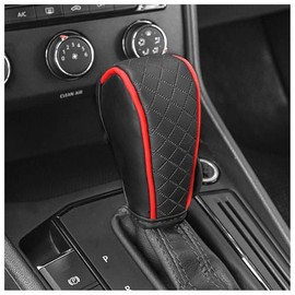 Leather Car Gear Shift Knob Cover, Upgraded Anti-Slip Design Stick Shift Knob Cover, Universal Durable Car Decorative Accessories Shifter Stick Protector Suitable for Cars,Trucks,SUVs (Black and red)