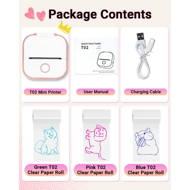 Memoking T02 Mini Printer - Print Pods Sticker Printer Portable
