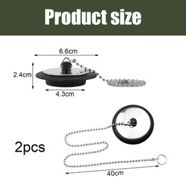 DHWEKU Pack of 2 Drain Plugs, Universal Valve Plugs, Diameter 45-43 mm Bath Plug, Plug Chain, Sink Plug Closure, with 40 cm Plug Chain, for Sink, Sink Plug