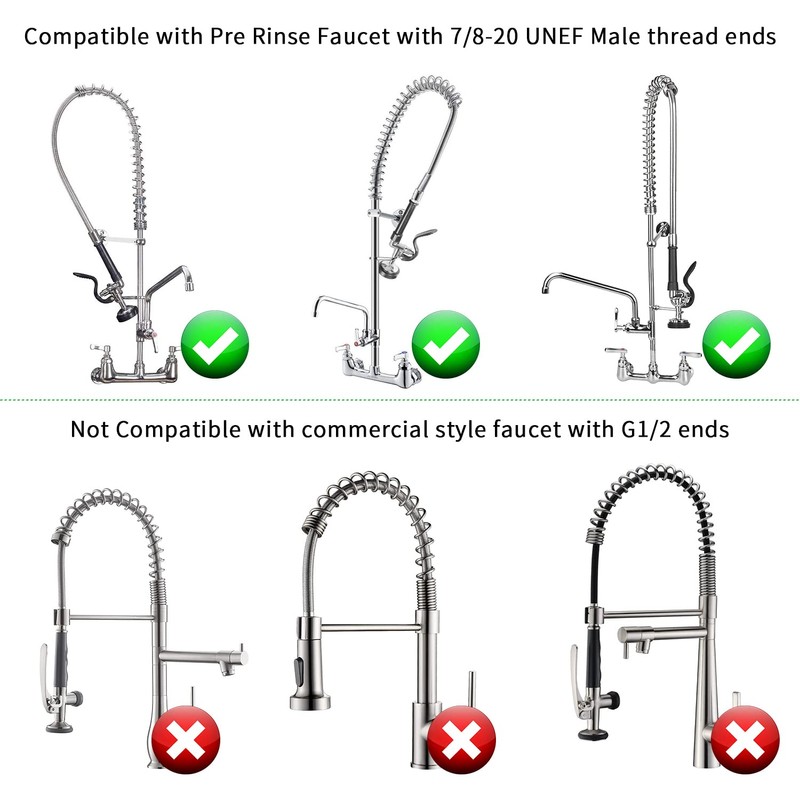 KWODE Pre-rinse Hose 44" Flexible Stainless Hose Replacement Kit For