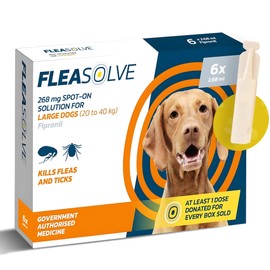 Naqua Ltd Dog Flea Treatment Large Dog x 6 - Spot on Flea Treatment for Dogs Large 20-40 kg - FleaSolve 6 Pipettes, 6 Doses - Effective Spot-On Treatment