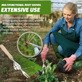 SNONESIY Unkrautstecher Manuelles Unkrautjätgerät Aus Edelstahl Handjätgerät für den Garten Manueller Unkrautstecher Edelstah Unkrautgabel mit Holzgriff Geeignet für Gartenrasen und Höfe