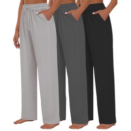 Kivdol 3 Pack Womens Yoga Sweatpants Wide Leg Lounge Pajamas Pants Drawstring Workout Comfy Joggers Sweatpants Pants