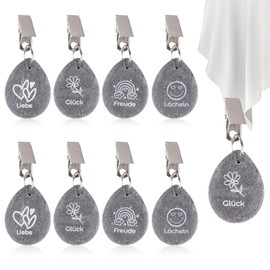 Pack of 8 Tablecloth Weights for Outdoor Use, Tablecloth Weights Made of Natural Stone with Clip, Tablecloth Holder Weights Tablecloth with 4 Patterns (Love, Flower, Sun) for Party, Picnic, Weddings