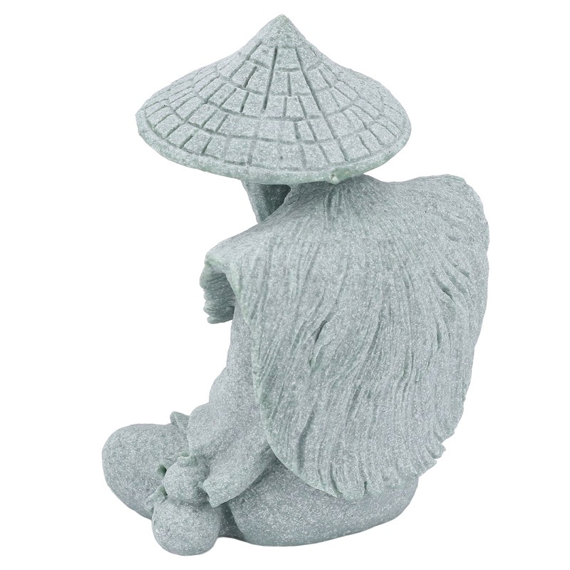 Fisherman Statue Sitting Fishing Old Man Figurine Small Desk Ornament
