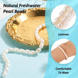 Pandahall 1 Strand Natural Freshwater Pearl Beads Rice Oval Shape Cultured Pearls 7.5~10.5mm White Pearl Loose Beads for Jewelry Bracelets Earring Making Wedding Decoration