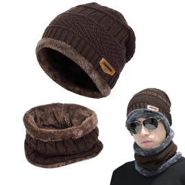 Gxlaihly Winter Hat for Children, Children's Winter Warm Beanie Hat and Loop Scarf Set, Children's Winter Hat Beanie Hat, Winter Hat and Scarf Set for Boys Girls from 6-15 Years, brown