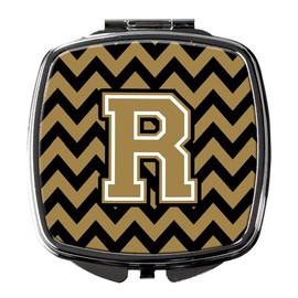 Caroline's Treasures CJ1050-RSCM Letter R Chevron Black and Gold Compact Mirror Decorative Travel Makeup Mirror for Women Girls Gifts Pocket Makeup Mirror Folding Handheld