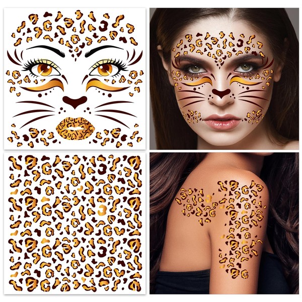 HOWAF 4 Sheets Leopard Print Tattoo, Leopard Face Tattoo Leopard