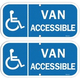 Van Accessible Signs 12” x 6”Van Accessible Handicap Parking Signs, Ada Parking Signs, Rust-Free Aluminum, Weatherproof, Outdoors or Indoors Use, Easy to Install, 2 Pack