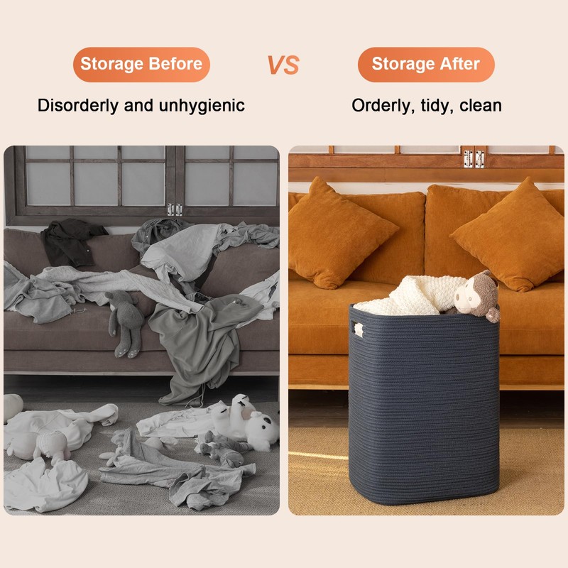 OIAHOMY Laundry Hamper, Laundry Basket，Rectangle Cotton Large Blanket Storage Basket
