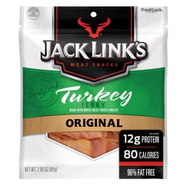 Jack Link's Turkey Jerky, Original Jerky Bag - Flavorful Snack, Ready to Eat Protein Snack with 12g of Protein and 80 Calories, Made with 100% Turkey, Keto Friendly, 2.85 Oz.