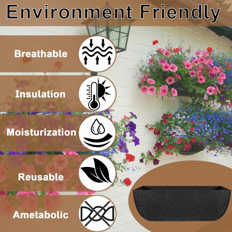 Incycall 2-Pack 24in Planter Liners - Breathable Felt Hanging Basket