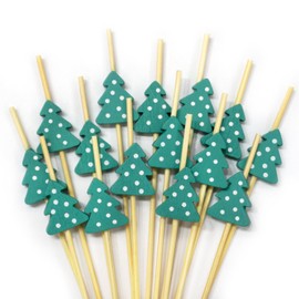 Christmas Tree Bamboo Cocktail Picks, Xmas Decorative Toothpicks Skewers for Appetizers, Fruits and Drink Garnish, Christmas Party Supplies