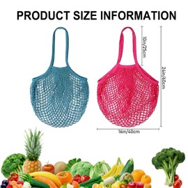 3Pack Mesh Grocery Bags,100% Cotton String Mesh Bags,Long Handle Reusable Produce Bags,Fruit and Vegetable Storage Bags Portable, Washable, Durabl (Beige/Rose/Blue)