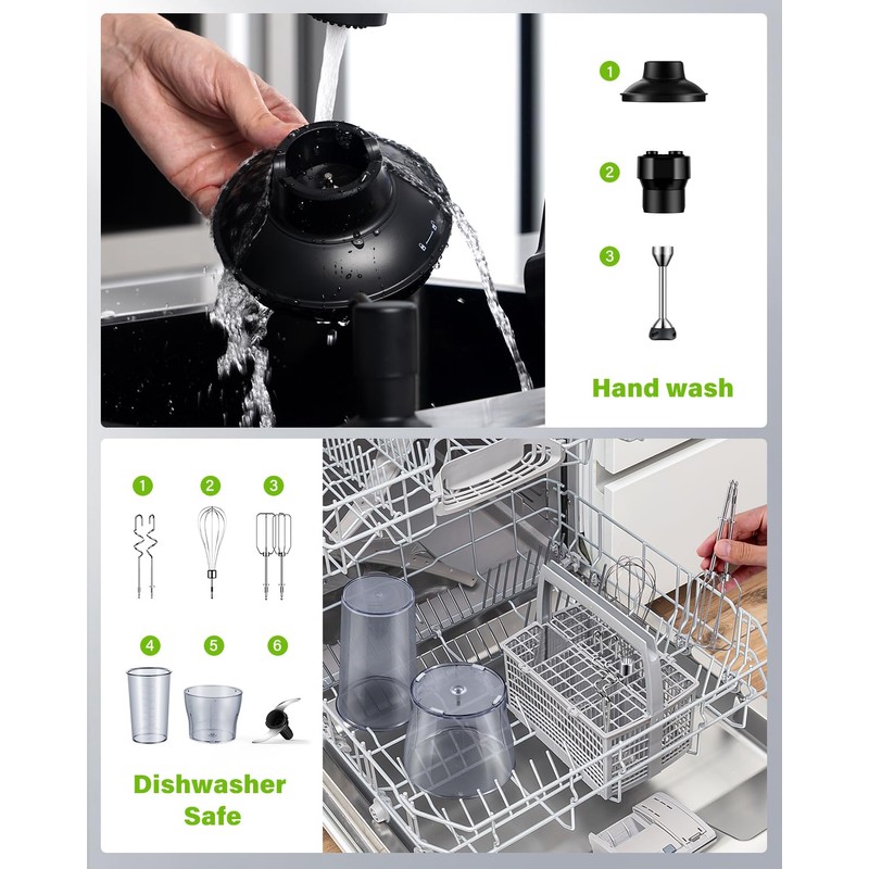 6-in-1 Immersion Blender, 1000W Hand Blender with 20 Speeds, Scratch-Resistant