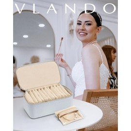 Vlando Travel Jewelry Case,Jewelry Organizer with 12 Pcs Velvet Jewelry Pouches, PU Leather Jewelry Box for Travel Accessories Birthday Christmas Gifts for Women Girls-Baby Blue