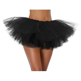Falda de tutú de tul para mujer, adolescentes, adultos, clásica, elástica, 3, 4, 5 capas, parte inferior de disfraz, negro, Talla única