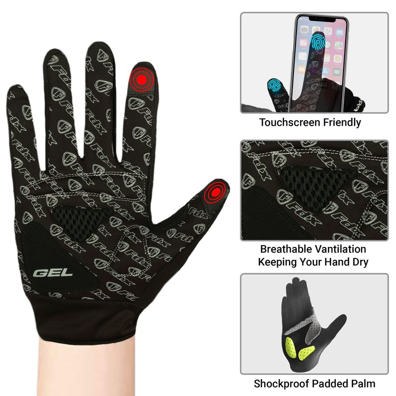 FDX Cycling Gloves Windproof Gel Padded Touchscreen Compatible Full Finger