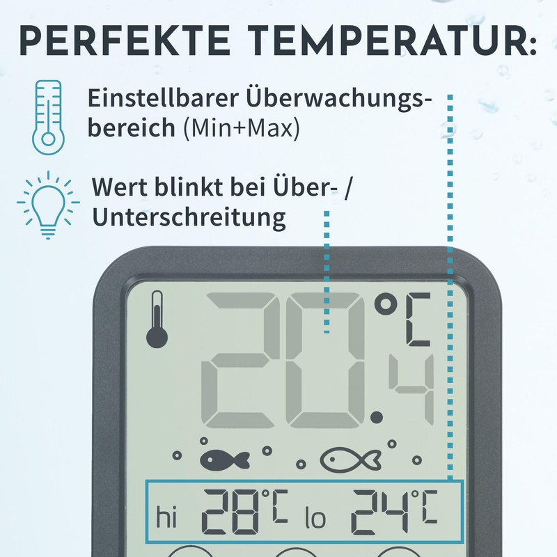 ADE Aquarium Thermometer Digital for Gluing from Outside Temperature Display