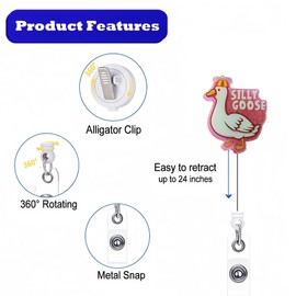Funny Silly Goose Badge Reel - Cute Badge Clip Holder with Alligator ID Clip for Student Nurse Name Tag Card Pink Badge Holder for Doctor Nursing Teacher Assistant Staff Volunteer Office Work