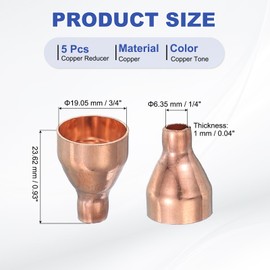 PATIKIL Copper Reducer 3/4" to 1/4" ID 5pcs Copper Coupling Pressure Fitting Pipe Tube Connector Adapter with Sweat Solder Connection for HVAC Refrigeration Copper