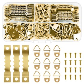 180 PCS picture hangers Photo Frame Hanging Hooks Kit 2 styles picture frame hooks with 280 Screws for Office Family Fixing Photo Frames Clocks Painting Crafts (Gold)