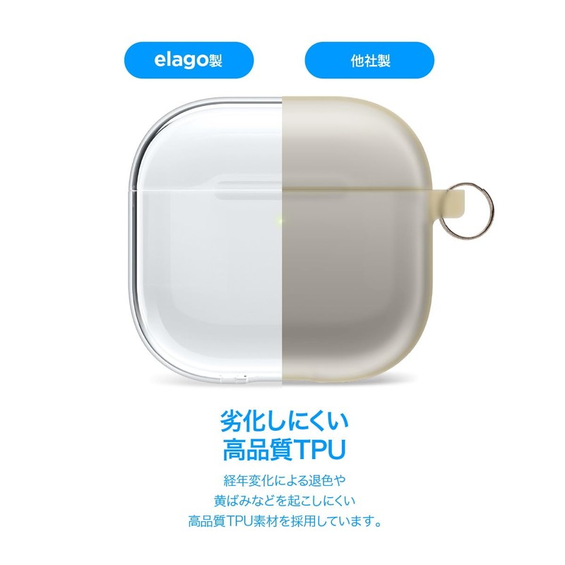 [elago] AirPods 4 Compatible Case, Transparent, Clear Cover, Carabiner Included,