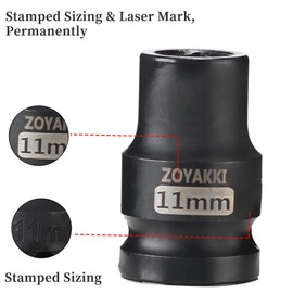 ZOYAKKI Shallow Impact Socket, SAE, 1/2 Inch Drive, 6 Point, Metric x 11 mm
