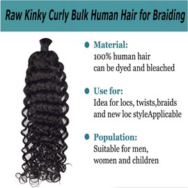Human Braiding Hair, Boho Braids Human Hair 100g 20inch Deep Water Wave Bulk Human Hair for Braiding No Weft Bundle Raw Wet and Wavy Human Hair Braiding Hair