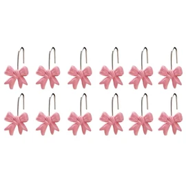 12PCS Pink Bow Knot Shower Curtain Hooks，Rustproof Metal Shower Curtain Rings, Decorative Bathroom Accessories Set for Bathroom Bedroom Living Room Art Decor (Pink)