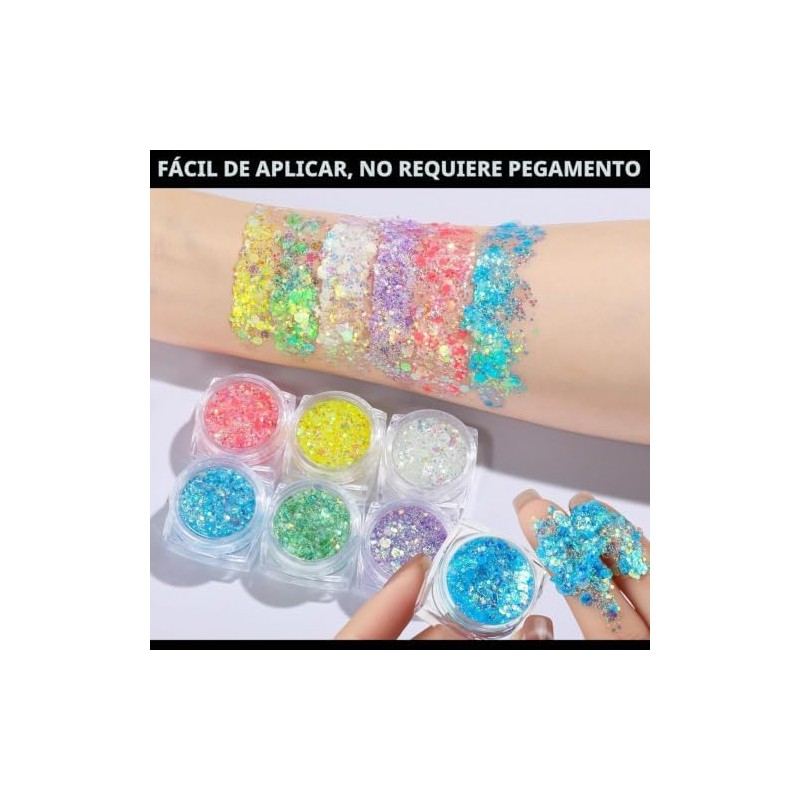 Gel de glitter fluorescente para rostro y cuerpo 6 colores