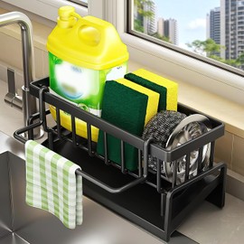 Sink Organiser, Kitchen Organiser, Sink with Self-Draining | Stainless steel sink organiser for sponges, towels, tea towels, brushes, organiser for kitchen and bathroom
