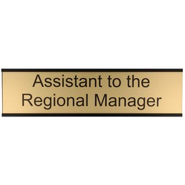 ExcelMark Assistant to the Regional Manager Desk Plate – 2"x 8"Novelty Name Plate – Gold Name Plate with Black Desk Holder