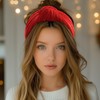 Bowbear Plush Velvet Top Knotted Wide Headbands, Red