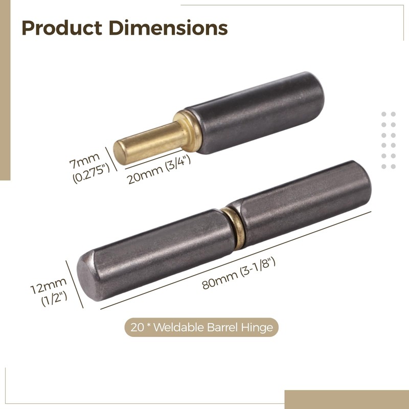 20 Pack Weld On Barrel Hinges 3 inch, Carbon Steel