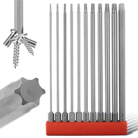 LMXMGRG 6 Point Long Torx Bits Set T6-T40 Bit 1/4 Inch Hex Shank S2 Alloy Steel Magnetic Torx Screwdriver Screwdriver Bit Set CNC 11pcs(150mm)
