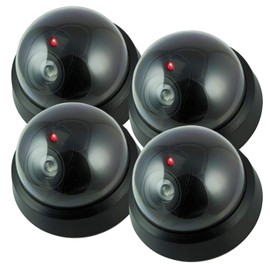 Fake Camera, Fakes Security Camera Outdoors, Dummy Dome Security Camera, Wireless Surveillance System Realistic Look with Flashing red LED Light for Home or Business (Pack of 4)