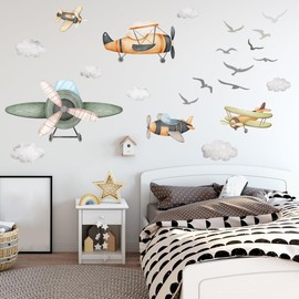 Calcomanía de pared de avión para niños, pelar y pegar, ideal para decoración de pared de jardín de infantes, niños, niñas, recámara