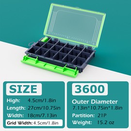 Lsnisni Tackle Box, 3600 Tackle Tray Transparent, Ultra Seal and Waterproof, Fishing Tackle Box Organizer with Removable Dividers, Plastic Lure Box - Green