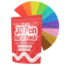 Toy Tree 300 Piece 3D Pen Refill Pack | Compatible with The 3Doodler Start+ Only | 10 Tropical Colors of Safe Low Temperature PCL Filament 2.5mm Thick | Not Compatible with Other 3D Pens