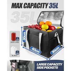 Evolpor 35L Cooler Bag, Foldable Cooler Large Cooler Bags with Reinforced Handle, Cooler Bags Insulated with Two Sided Storage Mesh Bag, Food Cooler Bags for Camping, Travel, BBQ, Black