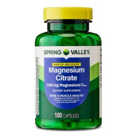 Citrato De Magnesio 100mg Spring Valley 100 Cp Magnesium Cit Sabor Neutro. Salud Muscular y de los huesos                                             
