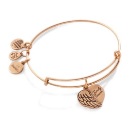 Alex and Ani Words Are Powerful Expandable Bangle for Women, Family Forever Angel Wing Heart Charm, Rafaelian Gold Finish, 2 to 3.5 in